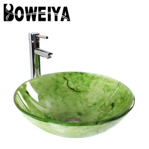 广东佛山Lavabo圆形绿色彩色玻璃水槽玻璃盆洗手盆钢化洁具洗手盆设计
