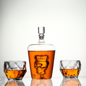 Wholesale Custom Empty 1000ml Drinking Glass Crown Skeleton Cup <strong>Wine</strong> Liquor Bottle Whiskey <strong>Decanter</strong> <strong>Set</strong> with Shot Glasses - Product Image 1