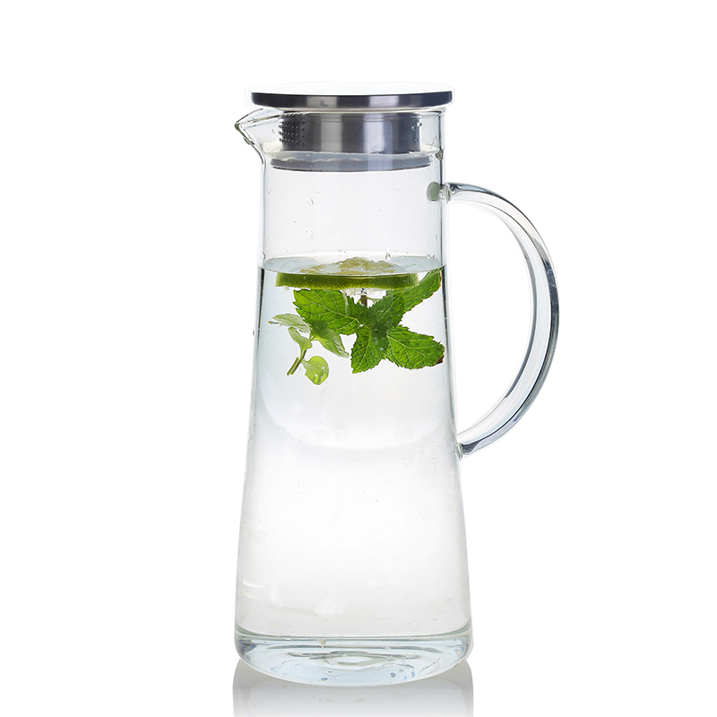 Borosilicate Glass Water Carafe Pitcher with Stainless Steel Infuser Lid, 50 oz