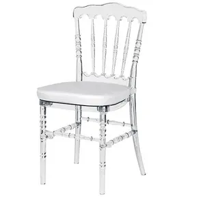 كرسي نابوليون من الأكريليك قابل للتكديس مصنوع من الراتنج البلاستيكي الشفاف باللون الأبيض الفضي