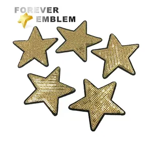 Custom Sequin Gold Star เหล็กบนแพทช์สำหรับเสื้อผ้า