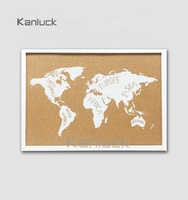 Tableau décoratif Art Déco, carte du monde aux couleurs vives, sérigraphié, tableau d'affichage en liège, cadre en bois blanc, résistant à l'eau et à la décoloration, 5 pièces