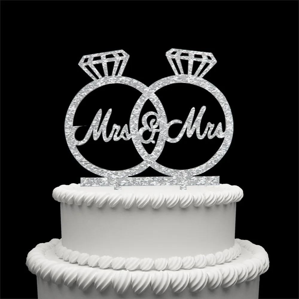 Mr And Mrs Silver Ring acrilico Cake Topper anniversario di matrimonio per la sposa e lo sposo