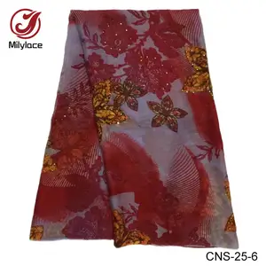 High quality dubai stoned wholesale african pleated print chiffon fabric for clothing material