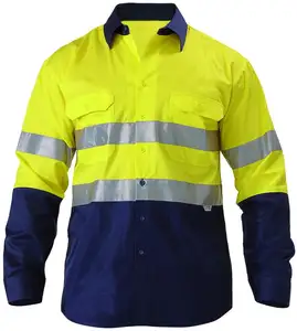 Custom Logo 100% Cotton Safety Button Up Work Shirt Reflective for Workman