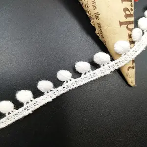 Pom pom guarnição de renda, branco algodão rendas crochê guarnição