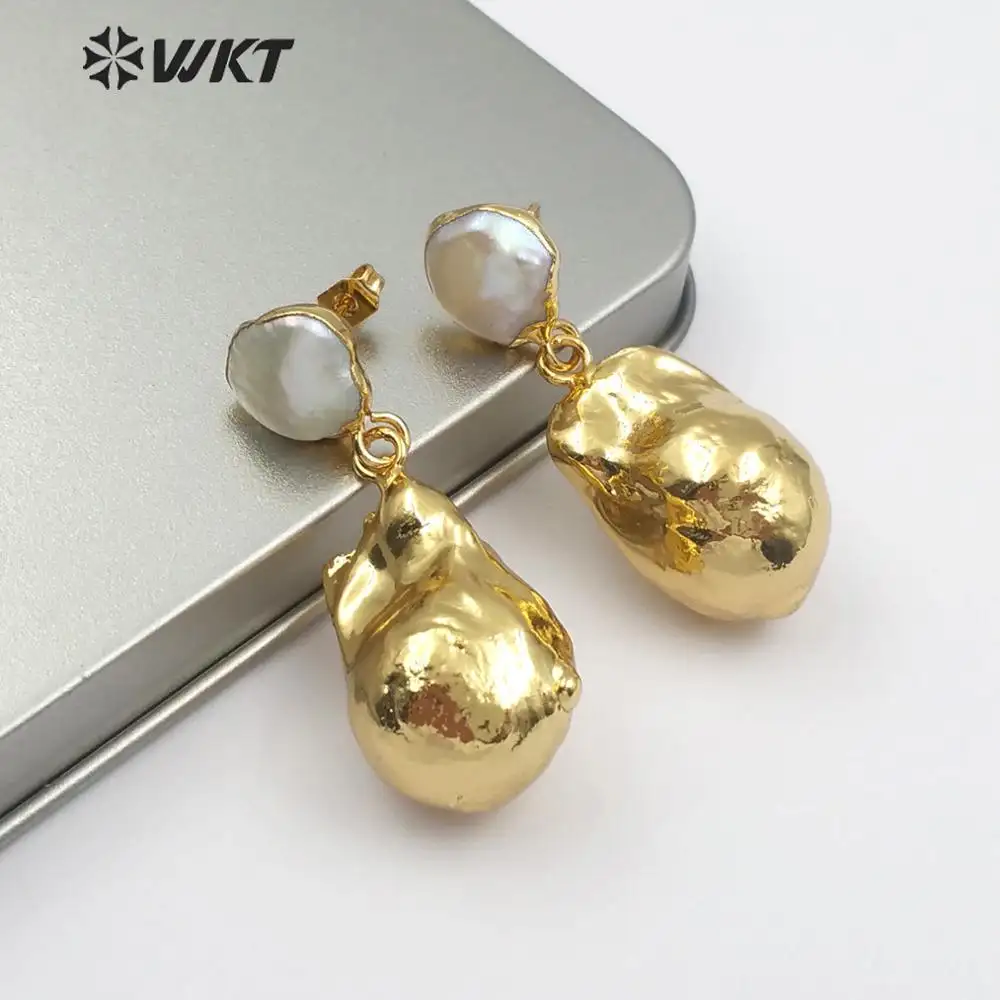 WT-E487 gelin düğün takısı beyaz inci küpe veya altın daldırma inci küpe takı rastgele şekil barok inci küpe
