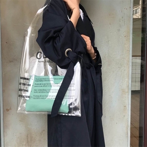 Logo personnalisé en gros sacs fourre-tout en plastique tendance Sacs fourre-tout en pvc transparent avec poignées