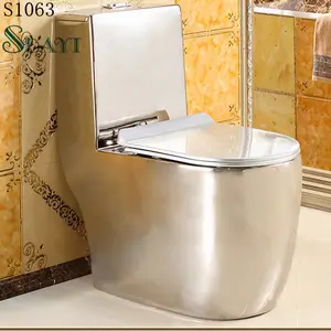 Wc en céramique dorée, ensemble de toilette plaqué or, avec bol, pour salle de bains, en argent