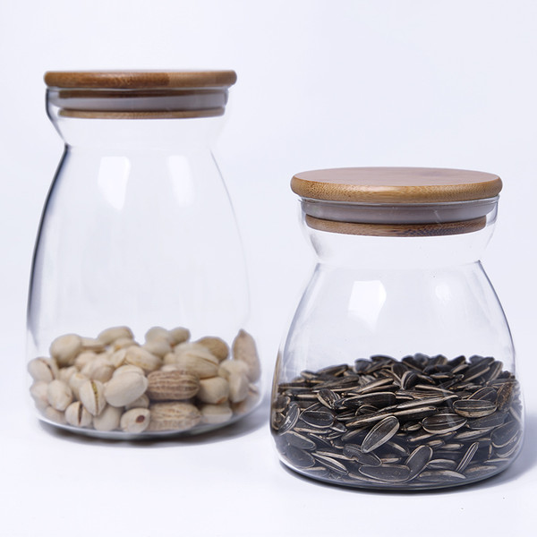 Promotional food grade wood lid candy spice heat resistant storage glass jar