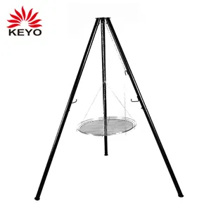 Outdoor Charcoal Swing Bbq Grills Round Metal Hanging Garden Tripod Grill With Cooking Grate