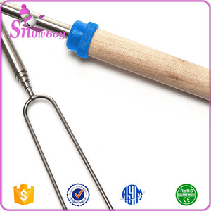 Xiên Thép Không Gỉ 32 Inch Dĩa Kẹo Dẻo Bằng Gỗ Có Thể Thu Gọn Bộ Que Rang Lửa Nướng Thịt Cắm Trại - Product Image 5