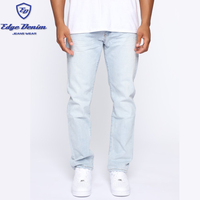 China Factory Wholesale Mid Waist Straight Fit Mid Wash Denim Jeans Pants Men Mid Blue
