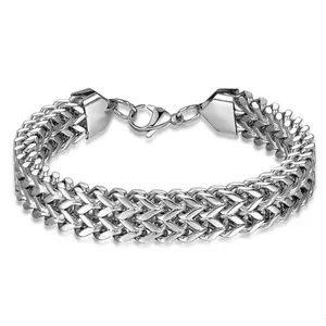 High Polished Silver Color Stainless Steel Lobster Clasp Bracelet For Men