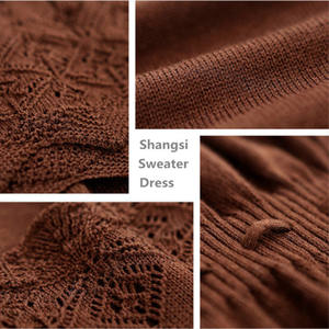 Retro Flor Hem Ahueca Hacia Fuera el Tejido de Lana Del Suéter Del Mini Vestido, vestido de punto largo - Product Image 6