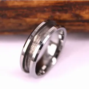 Tungsten Carbide Cincin Pernikahan, Tepi Miring 8Mm Pita Pertunangan Tungsten DIY untuk Tatahan