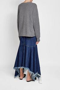 Custom <strong>Women</strong> Blue Irregular Tassel Big Swing <strong>Long</strong> Maxi <strong>Denim</strong> <strong>Skirt</strong> - Product Image 4