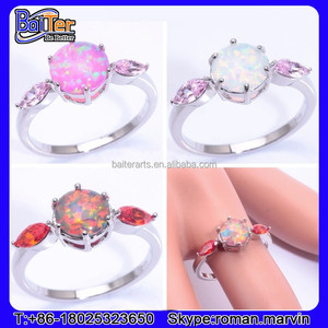 Opal Fuego personalizada de la Ronda <span class=keywords><strong>Valor</strong></span> Three Ring <span class=keywords><strong>Piedra</strong></span> Anillo de plata 925 para las mujeres - Product Image 6