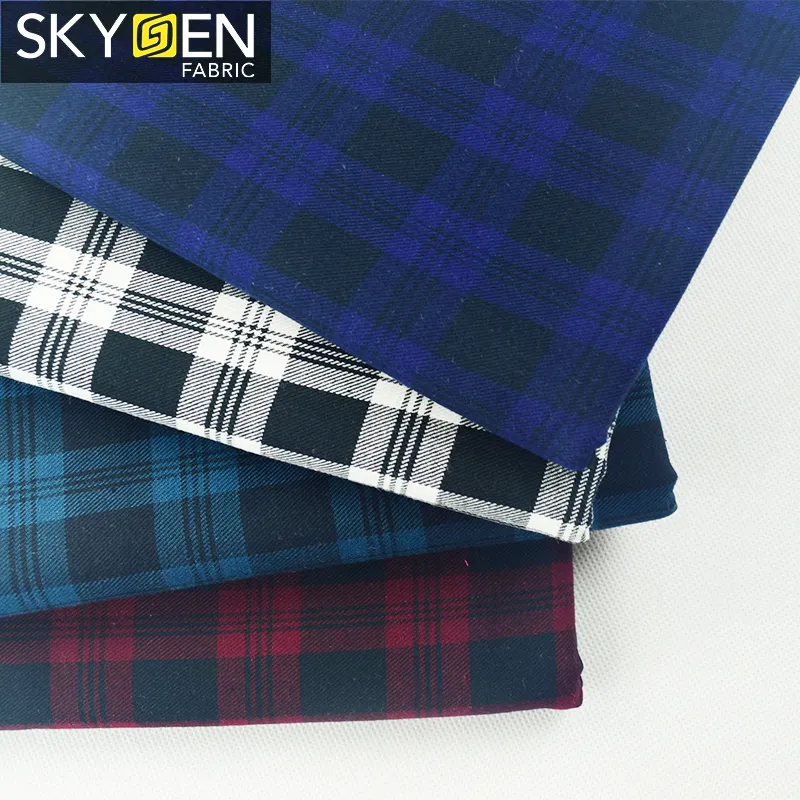 Skygen Boeiende Shirt Geborsteld 100 Katoen Popeline Garen Geverfd Plaid Stof