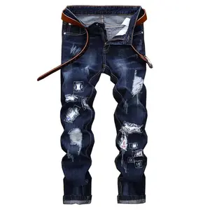 Großhandel custom freund schwarz stretchy scratch OEM herren ripped denim jeans