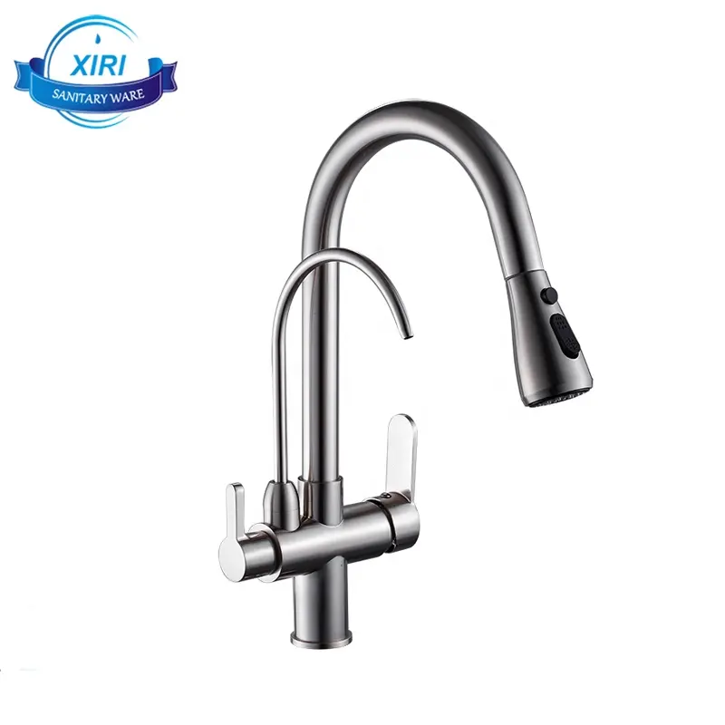 Artistic brass dual handle kitchen faucet taps nickel brushed 3 way kitchen pull out faucet