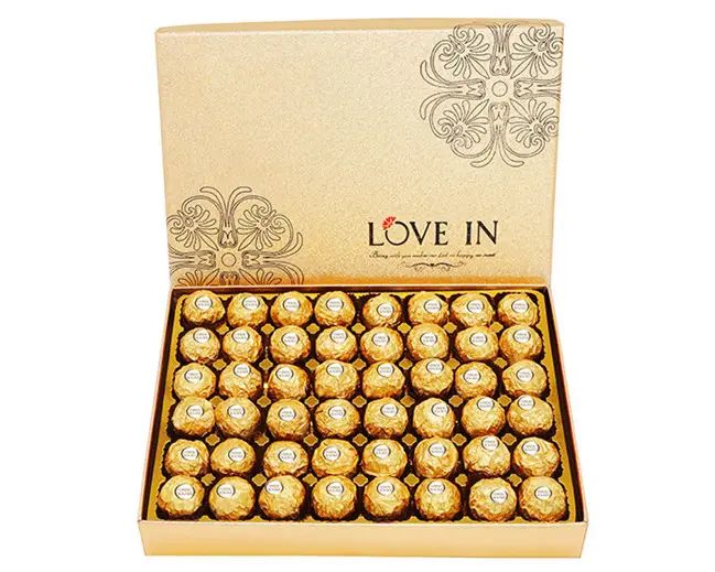 Luxury剛性ファンシー金箔ロゴ正方形、長方形キャンディーチョコレート包装箱と挿入