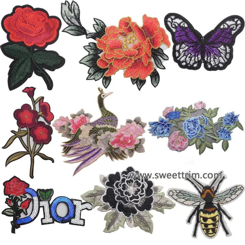 Custom sew on and iron on 3d flower applique embroidery flower patches