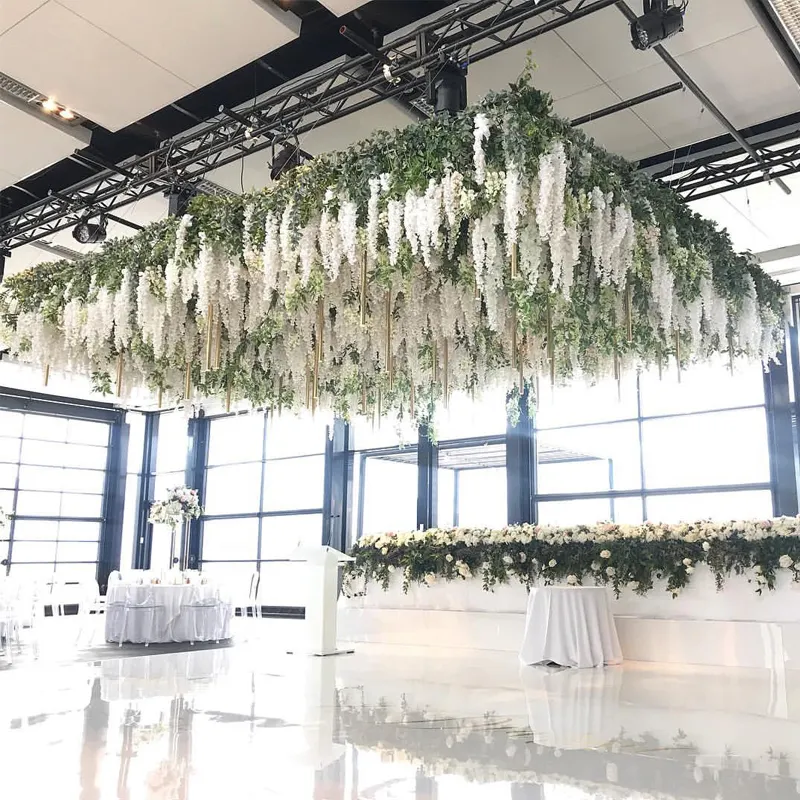 פרחים מלאכותיים ביצוע עבור עיצוב הבית מלאכותי חתונת קישוט פרחים לבן ויסטריה עץ תליית ויסטריה