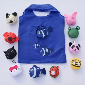 Bolsa de compras plegable reutilizable con dibujos de peces, bolsa de nailon ecológica