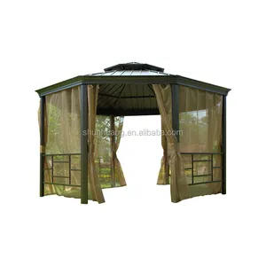 Gazébo de jardin en aluminium, nouveau, style chinois, patio pour BBQ, bassin avec moustiquaire et étagères