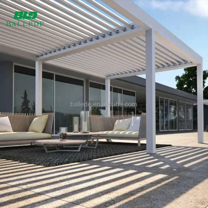 Powder coated aluminum alloy 6005 metal garden outdoor furniture sets of motorised pergola