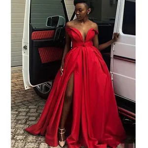 Africano Nigeria Ragazze Red Prom Dresses Side Split Abito Da Sera vestido Personalizzato Formale Abiti Del Partito