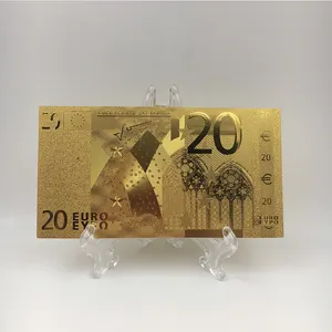 크리스마스 장식 및 결혼 반환 선물을위한 방수 플라스틱 20 유로 금 호일 지폐