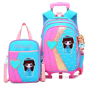 Article populaire 6 roues polyester <span class=keywords><strong>sac</strong></span> à dos détachable dentelle perle décor <span class=keywords><strong>princesse</strong></span> fille chariot cartable - Product Image 2