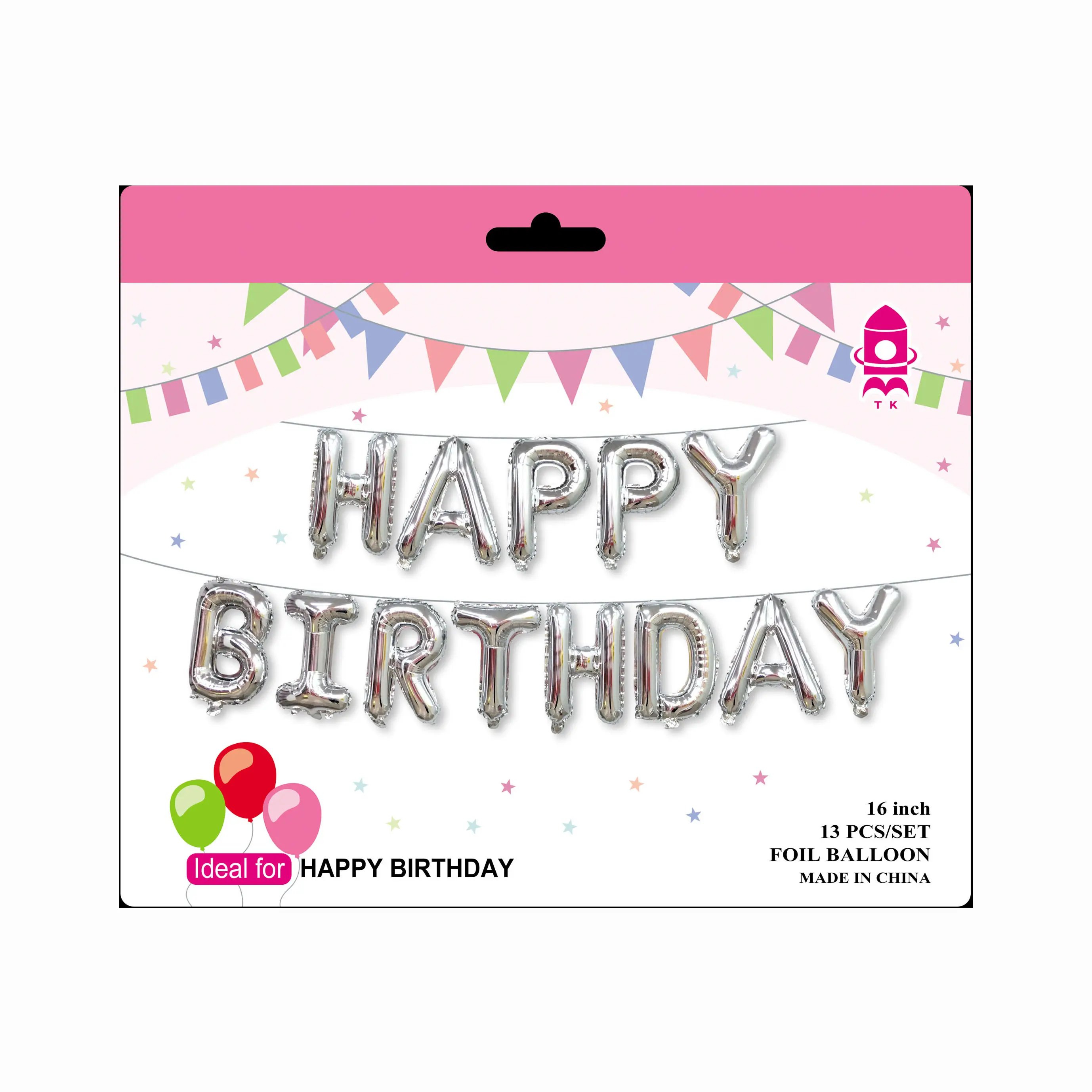 도매 16 인치 실버 편지 생일 축하 포일 풍선 headcard 포장