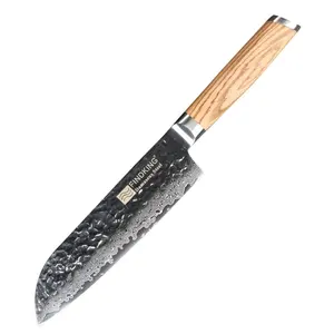 FINDKING नई ज़ेबरा लकड़ी संभाल दमिश्क सुशी चाकू 7 इंच santoku महाराज चाकू 67 परतों दमिश्क स्टील के रसोई चाकू