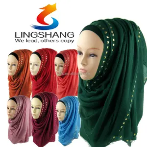 Hot Wholesale Fashion Muslim Women Hijab Scarf with Rivet Cotton Female as Picture Beautiful, Popular T/T, Paypal 10pcs CN;ZHE