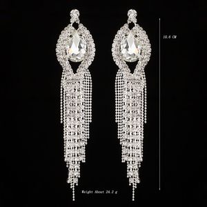 Wedding Bridal Jewelry <strong>Earrings</strong> <strong>Silver</strong> Teardrop Shape Crystal Sparkling Rhinestone <strong>Long</strong> Tassels Dangle <strong>Earrings</strong> - Product Image 1