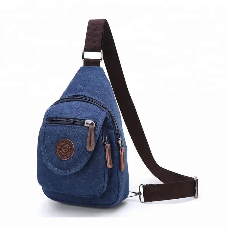 Fashion outdoor travel canvas cross body shoulder chest pack teen satchel men one strap sling casual daily retro chest bag