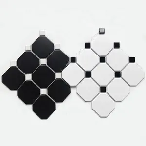 Mosaïque en céramique octogonale blanche <span class=keywords><strong>et</strong></span> noire pour salle de bain, cuisine, crédence murale <span class=keywords><strong>et</strong></span> sol, carreaux en porcelaine - Product Image 1