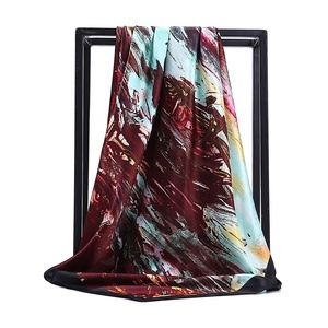 <strong>Womens</strong> Fashion Painting Pattern Large Square Satin Headscarf Custom Printing 35'' Satin <strong>Silk</strong> <strong>Scarf</strong> - Product Image 4