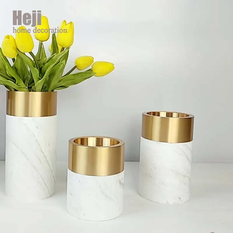 China Unieke Decoratieve Orchidee Gouden Bloemen Marmer Vaas Voor Bruiloft Bloemstukken Decor