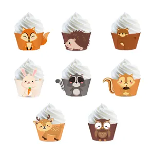 华彩可爱森林动物设计林地纸杯蛋糕包装纸婴儿淋浴装饰品生日派对用品