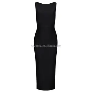 Latest Design Black Elegant Cutout Slim Fit Spaghetti Strap Backless Bandage Dress Back Split Maxi Sleeveless Evening Dress