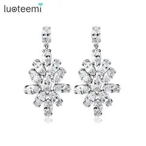 Luotemi Lady Wedding Clear 3a Zirkoon Diamant Grote Zware Bruids Kunstmatige Diamanten Oorbellen