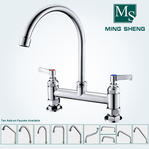 Chrome Deck Mount Dual Lever Xử Lý Cổ Ngỗng Bàn Làm Việc Nhà Bếp Bồn Rửa Và Phòng Đựng Thức Ăn Mixer Vòi Tap Với Swing Vòi Phun - Product Image 3