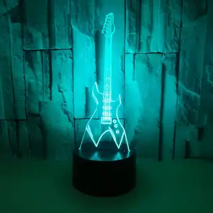 Müzik aletleri gitar modeli 3D gece ışıkları LED dokunmatik anahtarı 7 renk değişimi 3d masa lambası çocuk hayranları hediye oyuncak