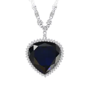 43164 Luxe Mode-sieraden Hart Van De Oceaan Blauw Hart Ketting