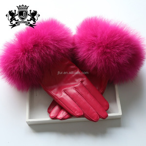 Sexy femmes portant la mode chaude <span class=keywords><strong>rose</strong></span> d'hiver de fourrure de renard brassard en <span class=keywords><strong>cuir</strong></span> en peau de mouton gants - Product Image 2