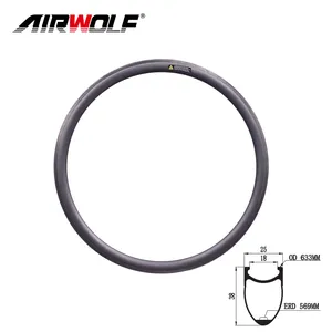 Airwolf Roda Karbon 700C Sepeda Jalan, Pelek Tabung Karbon Kedalaman 38Mm Lebar 23Mm